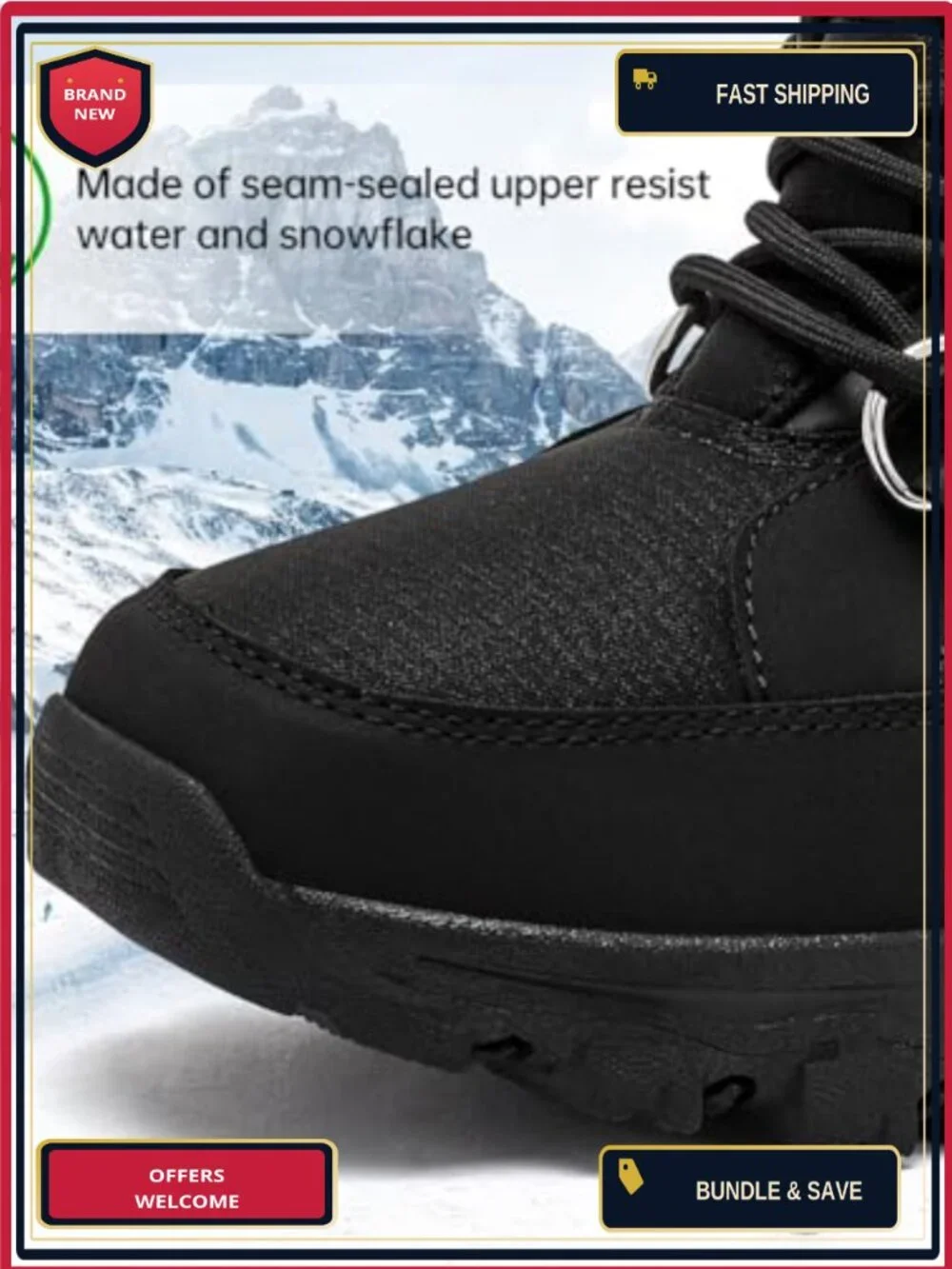 Women's Mid-Calf Snow Boots with Faux Fur Lining, Water Resistant Lace-Up